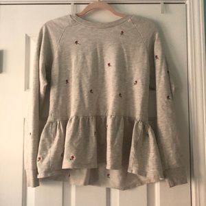 Anthropologie Embroidered Rose Peplum Sweater